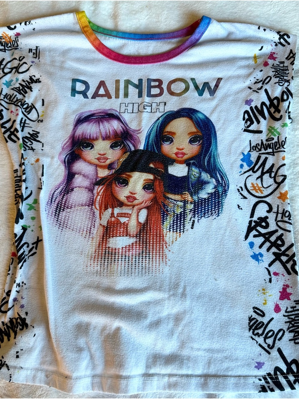 Rainbow Girls Long Sleeve Tee by Rainbow - White with Multicolor Graphics